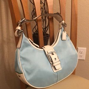 COACH F10708 Robins Egg Blue and White Leather Bag
